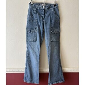 Vintage Faded Glory Cargo Jeans Blue Denim Mid Rise Size 4